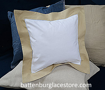 Square Pillow Sham. White with SAFARI-TAUPE color border 12 SQ